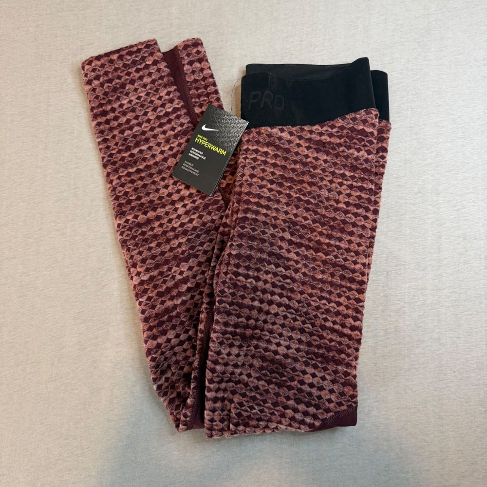 Nike Pro Hyperwarm Womens Training Leggings Burgundy Textured 933305-652 M run‎